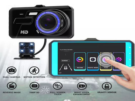 XINLIHANG 1080P 4-inch dashcam voor en binnen met snelheidsindicator