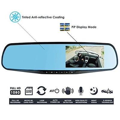 Auto Dash Cam Recorder 4.3&quot; LCD FHD 1080p DVR GC1054-sensor voor en achter