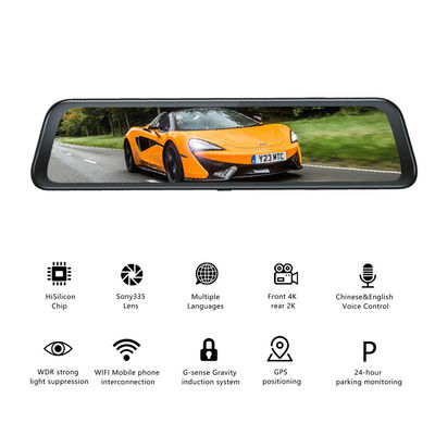 Achteruitkijkspiegel Bewegingssensor 4K GPS Dash Cam Voor Auto 12 Inch SONY IMX335 3840x2160P