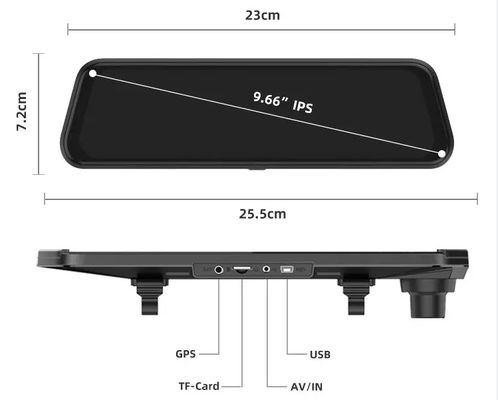 9,66 inch Dual Wireless Dashboard Camera Dash Cam Video Driving Recorder 170 graden