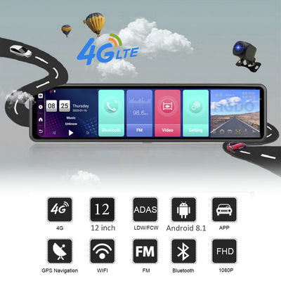 Android 8.1 4G Achteruitkijkspiegel 1080P Full Hd Auto DVR Voertuig Blackbox 12 Inch Dual Lens