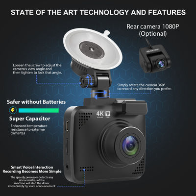 70mi van de de Lens4k UHD Opname van de streepjenok Dubbele van de de Autocamera DVR de g-Sensor van de de Nachtvisie WDR Ingebouwde GPS WiFi Motieopsporing
