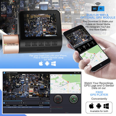 Dual Lens Onzichtbare Dash Cam DVR Nachtzicht WDR Ingebouwde GPS